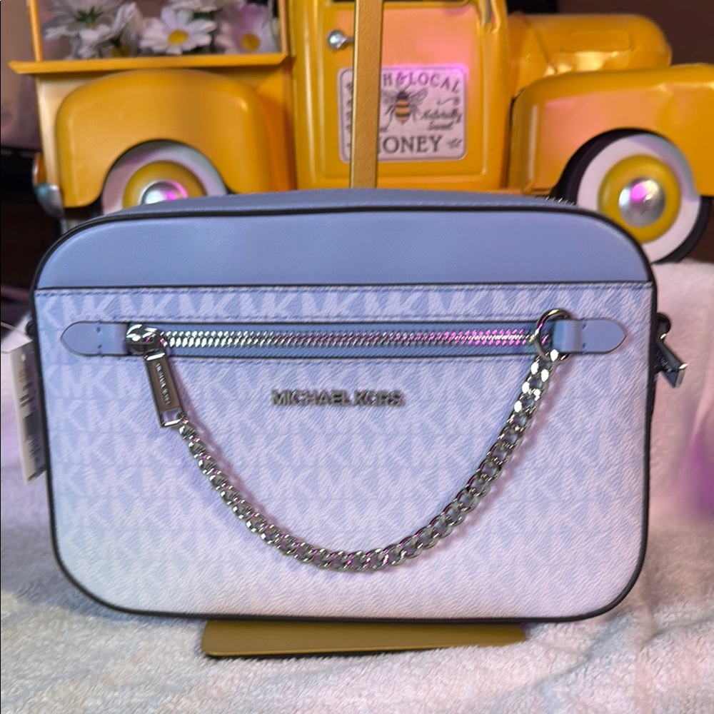 Michael Kors White and Light Blue Crossbody Bag